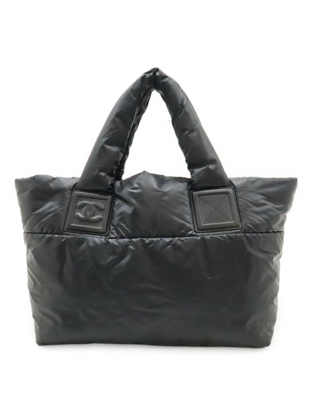 Chanel Coco Cocoon Small Tote Bag Quilted Nylon Leather Black Silver